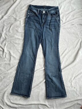 Warehouse One Women's Dark Blue Y2K Inspired Flare Jeans